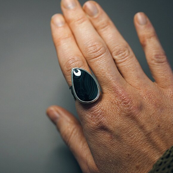 Celestial Psilomelane Statement Ring SZ 7.25 Handmade by Me Sterling Silver - Picture 10 of 12